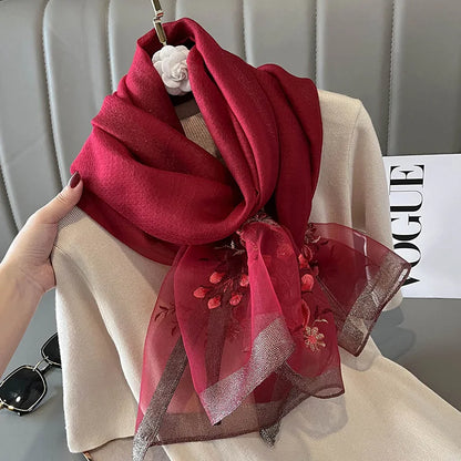 Luxury Brand Silk Wool Women Scarf Embroidery Shawl and Wraps Foulard Female Hijab Bandana scarves for lady flowers beach stoles