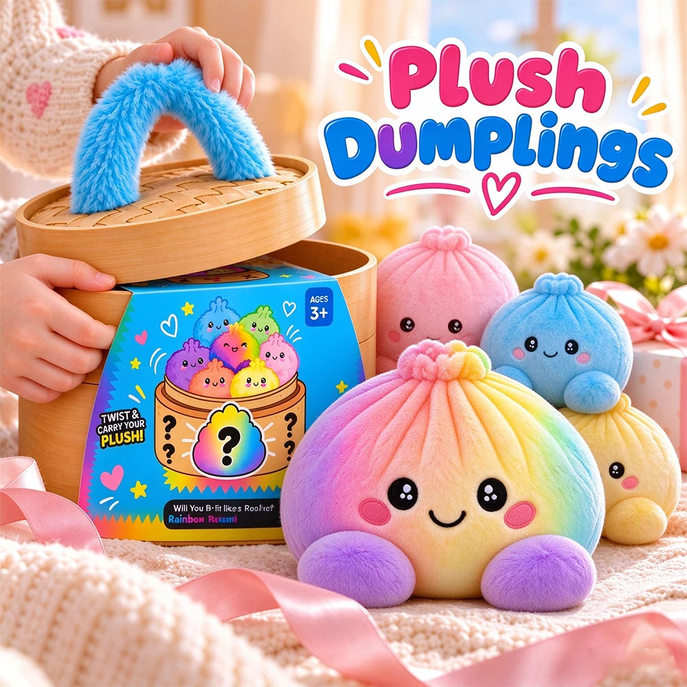 Plush Stuffed Dumpling Squishies with Steamer, Soft Christmas Bao Bun Stress Balls, Squishies Fidget Toys for Adults Kids