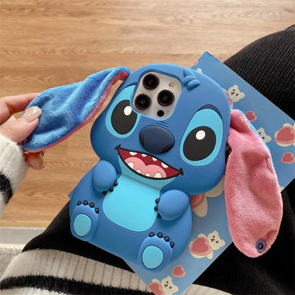3D Silicone Cartoon Stitch iPhone Cases For iPhone with Fluffy ears