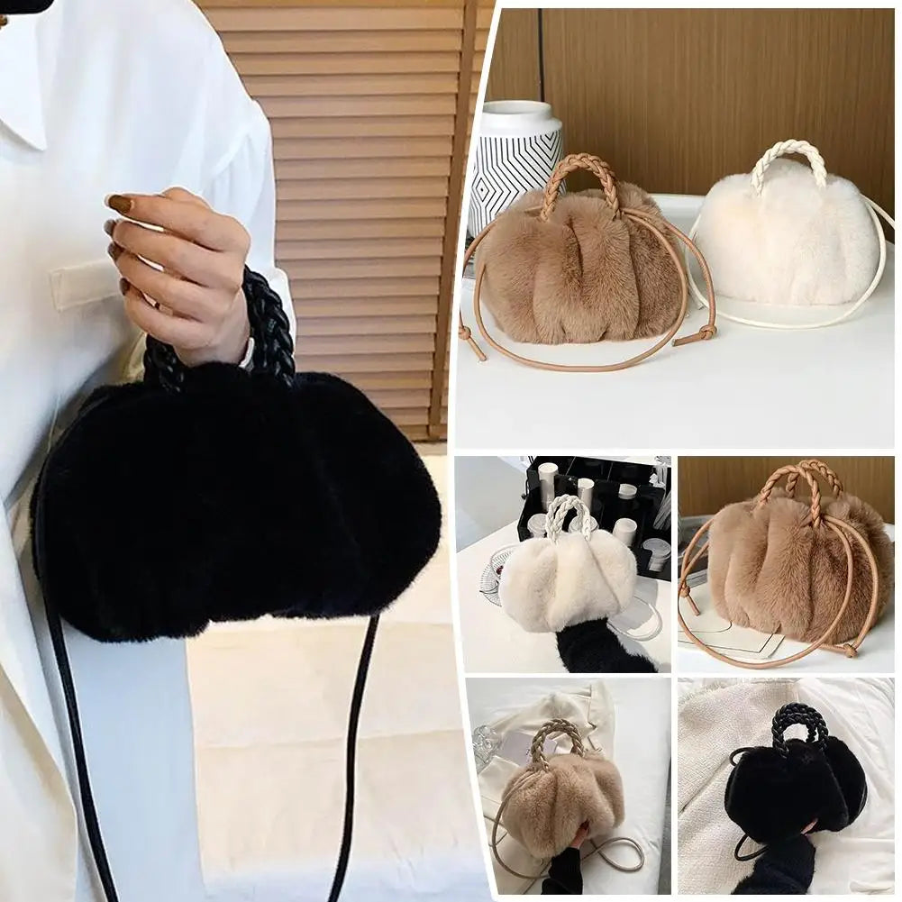 Cloud-Shaped Faux Fur Crossbody Handbag