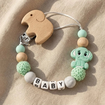 Personalized Pacifier Clip Custom Name Elephant Baby Teething Holder Food Grade Silicone Marble Beads BPA Free Dummy Chain Gift