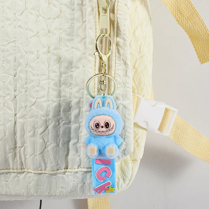 Labubu Flocked Key Ring Doll with Silicone "Luck" Charm