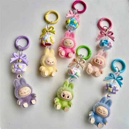 Labubu Mini Plush Keychain with Fluffy Ball