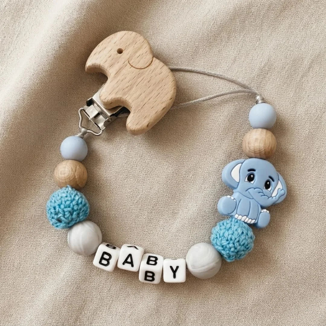 Personalized Pacifier Clip Custom Name Elephant Baby Teething Holder Food Grade Silicone Marble Beads BPA Free Dummy Chain Gift