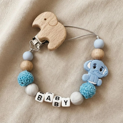 Personalized Pacifier Clip Custom Name Elephant Baby Teething Holder Food Grade Silicone Marble Beads BPA Free Dummy Chain Gift