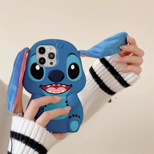 3D Silicone Cartoon Stitch iPhone Cases For iPhone with Fluffy ears