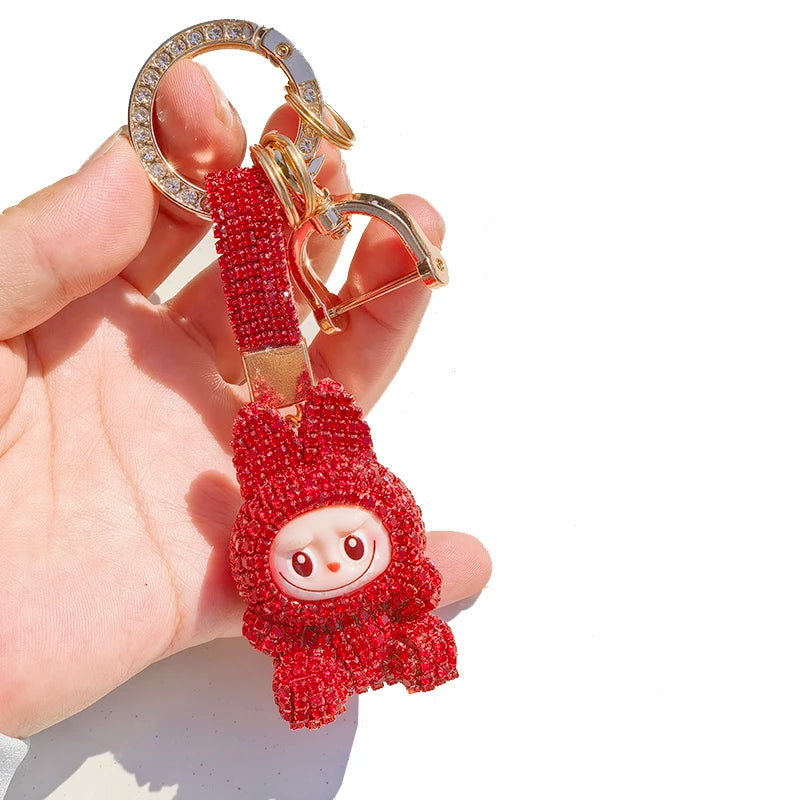 Labubu Monster Embroidered Diamond Pendant Keyring