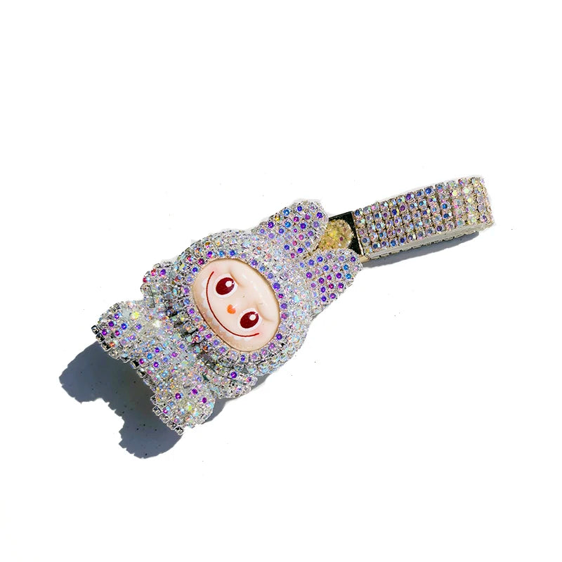 Labubu Monster Embroidered Diamond Pendant Keyring