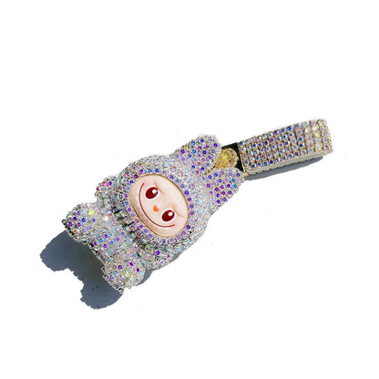 Labubu Monster Embroidered Diamond Pendant Keyring