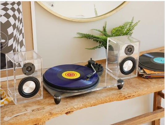 Soho 2 SPEED CLEAR ACRYLIC TURNTABLE WITH WIRELESS STEREO SPEAKERS