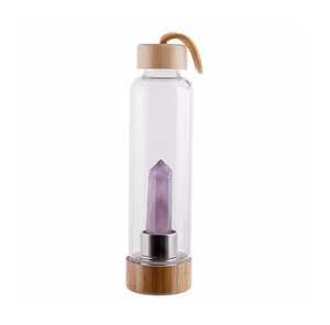 Quartz Crystal & Bamboo Glass Water Bottle