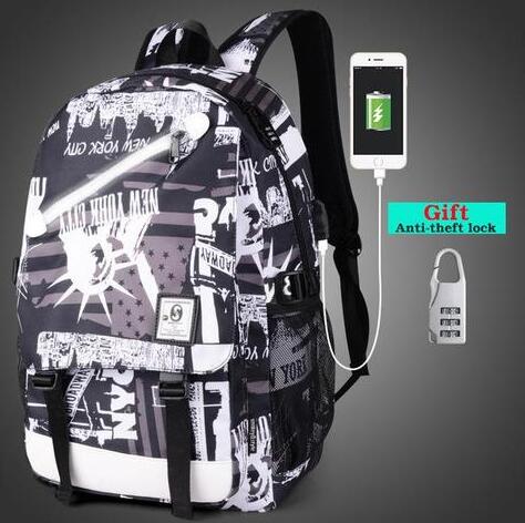 Unisex GLow In The Dark USB Backpack + FREE Anti Theft Lock