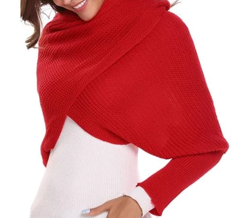 Knitted Wrap Scarf With Sleeves