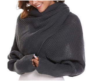 Knitted Wrap Scarf With Sleeves