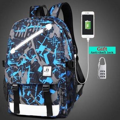 Unisex GLow In The Dark USB Backpack + FREE Anti Theft Lock