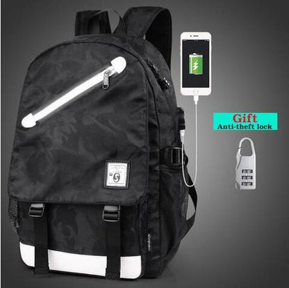 Unisex GLow In The Dark USB Backpack + FREE Anti Theft Lock