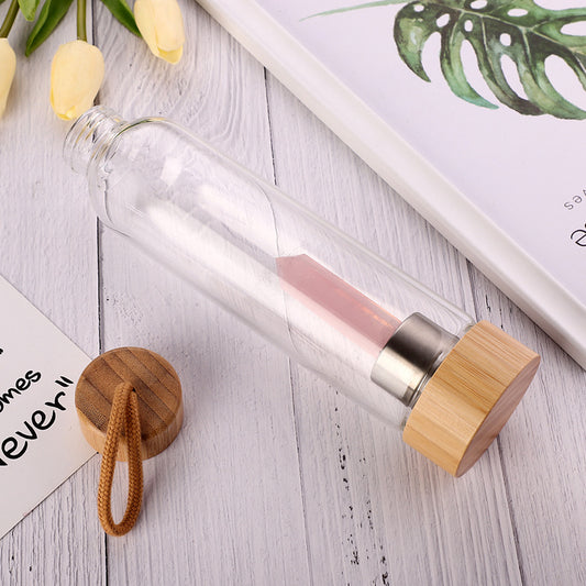 Quartz Crystal & Bamboo Glass Water Bottle