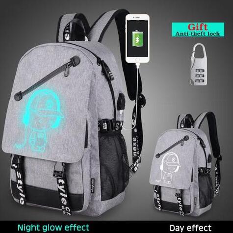Unisex GLow In The Dark USB Backpack + FREE Anti Theft Lock