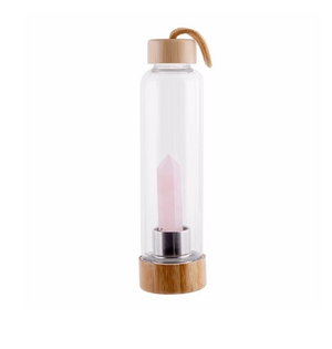 Quartz Crystal & Bamboo Glass Water Bottle