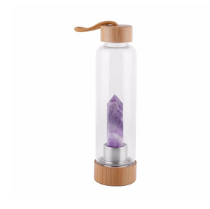 Quartz Crystal & Bamboo Glass Water Bottle