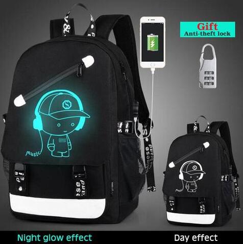 Unisex GLow In The Dark USB Backpack + FREE Anti Theft Lock