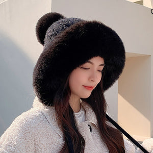 Knitted Woollen Hat With Fur Brim