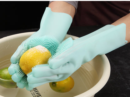 Multi Function  Washing Gloves With Brush Scrubber 2 Pairs