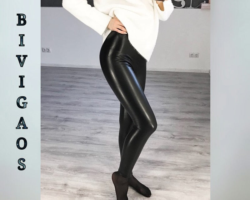 Winter PU Leather Fleece Leggings