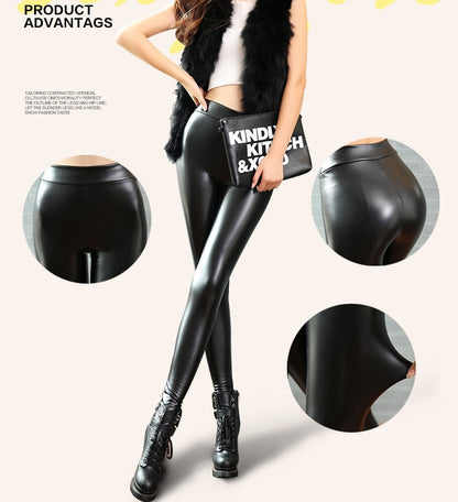 Winter PU Leather Fleece Leggings