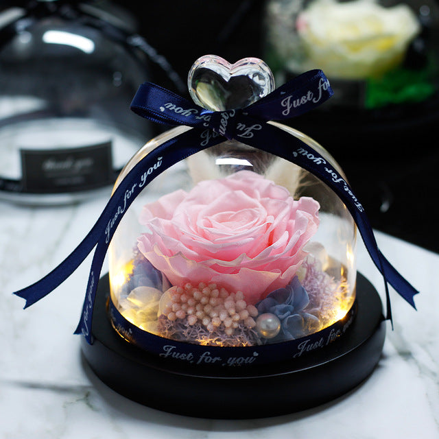 Eternal Rose With Night Light in Glass Dome