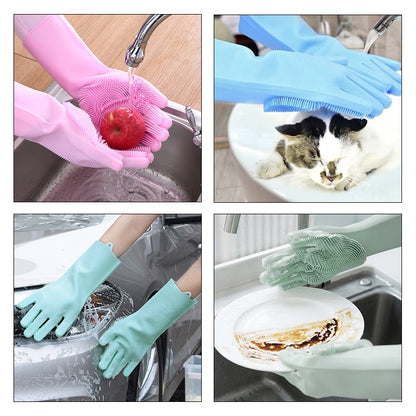 Multi Function  Washing Gloves With Brush Scrubber 2 Pairs