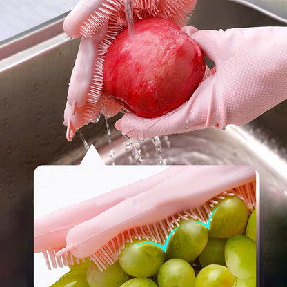 Multi Function  Washing Gloves With Brush Scrubber 2 Pairs