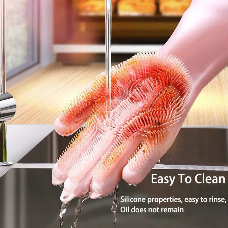 Multi Function  Washing Gloves With Brush Scrubber 2 Pairs