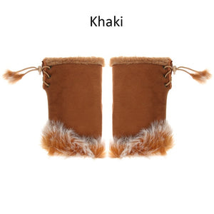 Fingerless Suede Gloves with Faux Rabbit Hair