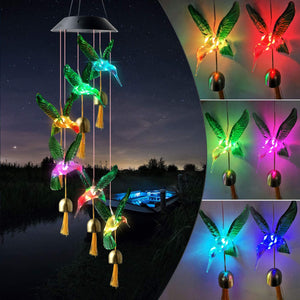 LED Colour Changing Crystal Hummingbird Solar Powered Wind Chime