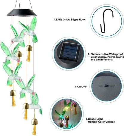 LED Colour Changing Crystal Hummingbird Solar Powered Wind Chime