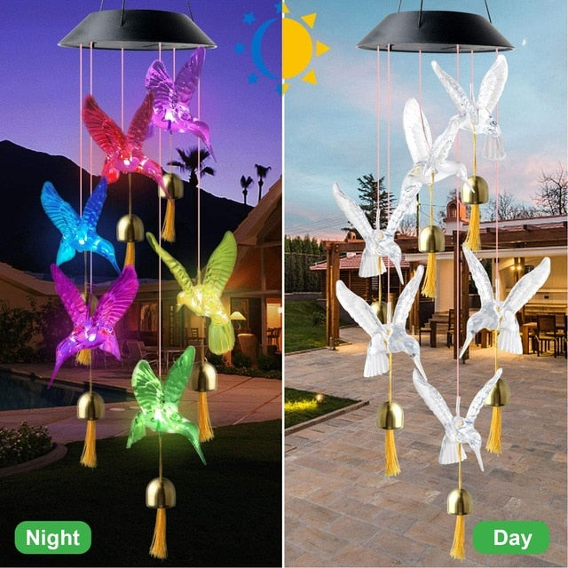 LED Colour Changing Crystal Hummingbird Solar Powered Wind Chime