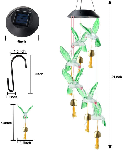 LED Colour Changing Crystal Hummingbird Solar Powered Wind Chime