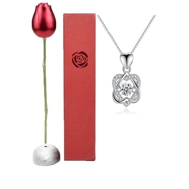 Red Rose with Heart Necklace