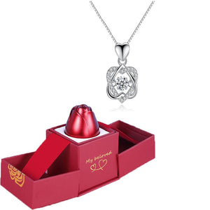 Red Rose with Heart Necklace
