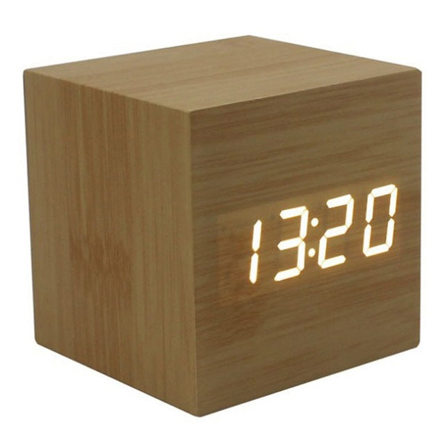 Multi Colour Wooden LED USB Sound Motion Control Alarm Clock