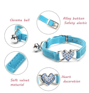 Heart Charm and Bell Cat / Dog Velvet Collar