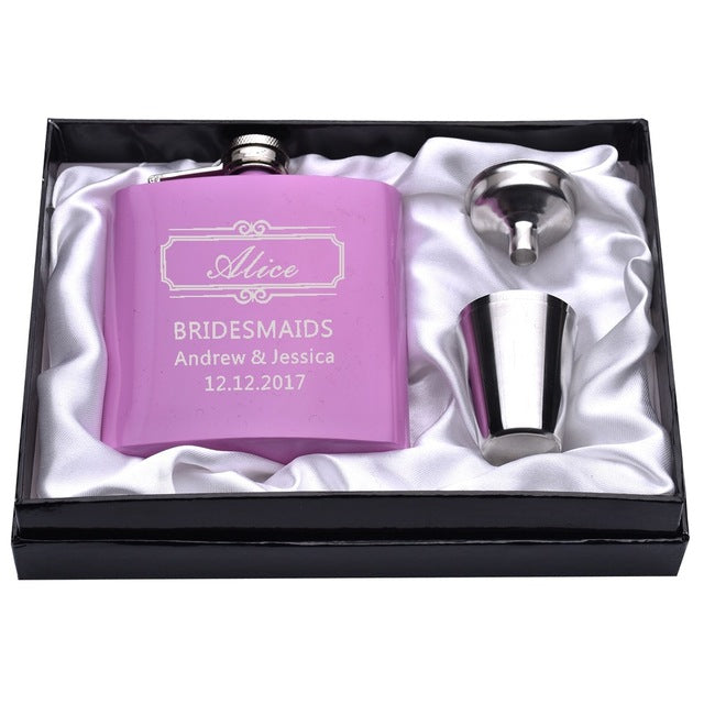 Personalized Engraved 6oz Hip Flask Set