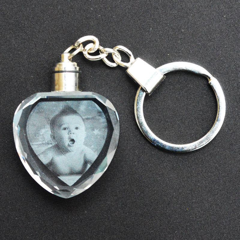 Crystal LED Key Chain With Laser Engraved Personalized Picture