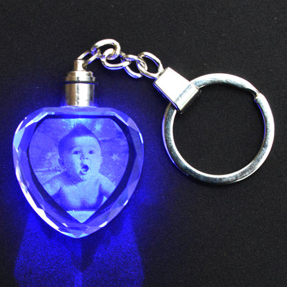 Crystal LED Key Chain With Laser Engraved Personalized Picture