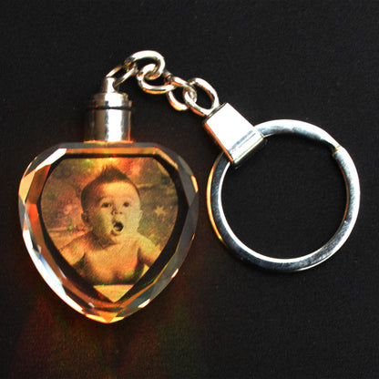 Crystal LED Key Chain With Laser Engraved Personalized Picture