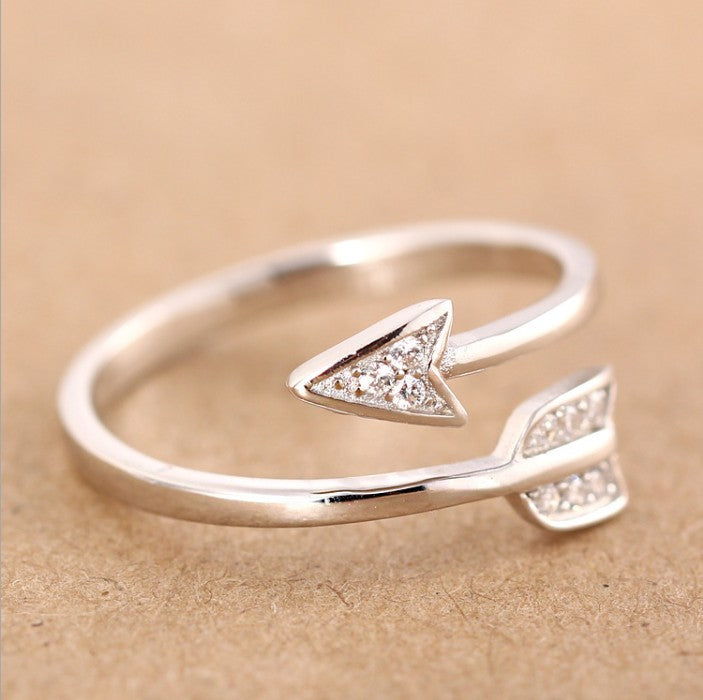 Silver Plated Arrow Crystal Adjustable Ring