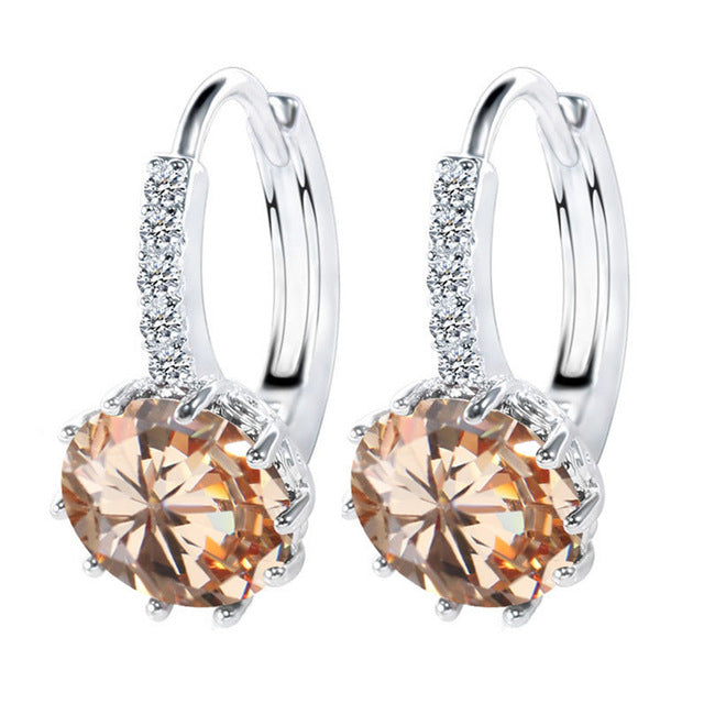 Luxury Stud Earrings Round With Cubic Zircon Charm Flower