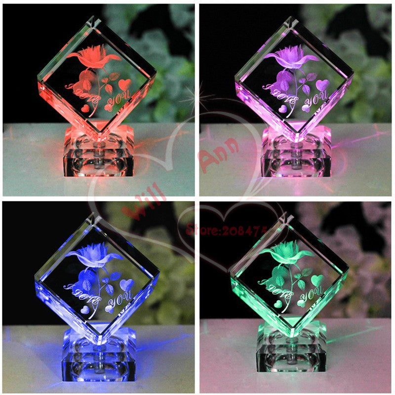 3D LED Crystal Rose With Laser Engraving