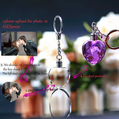 Crystal LED Key Chain With Laser Engraved Personalized Picture